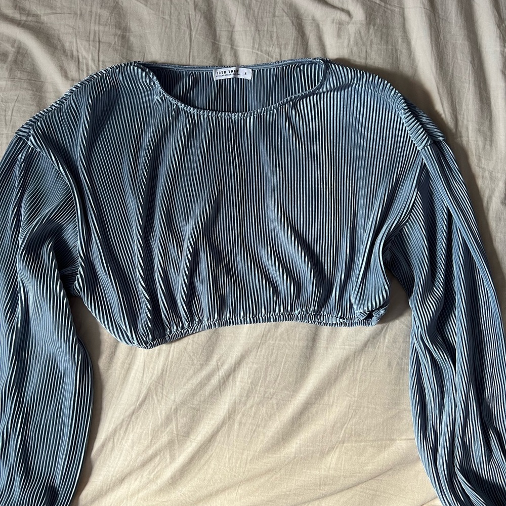 12th Tribe Blue Puff Sleeve Crop Blouse